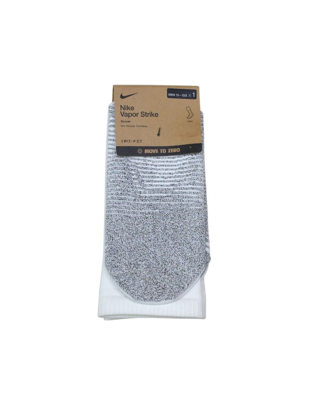 Nike Vapor Strike Soccer Crew Socks Dri-FIT White & Gray Mens Size 12-13.5